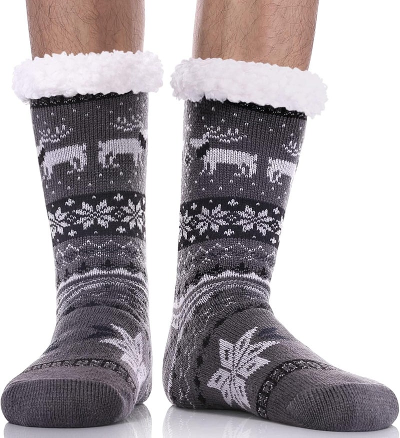 LINEMIN Mens Warm Slipper Socks Soft Cozy Fuzzy Fleece-Lined Winter Non Slip Indoor Christmas Socks - Image 1